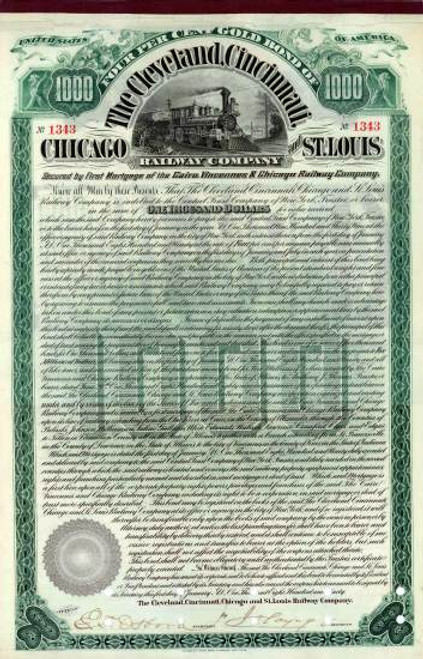 Cleveland, Cincinnati, Chicago and St. Louis Railway Company 1890 - Gold Bond