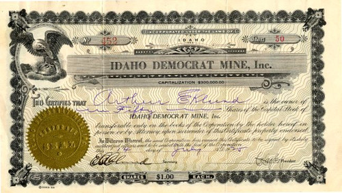 Idaho Democrat Mine, Inc. -  Mineral Hill District, Blaine Co., Idaho - 1925