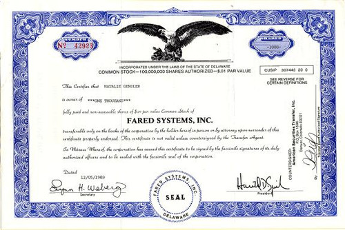 Fared Systems, Inc. - Delaware 1989