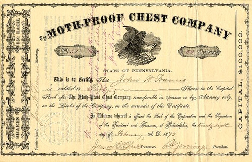 Moth-Proof Chest Company - Pennsylvania 1872