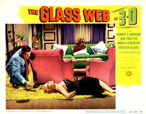 The Glass Web in 3-D Lobby Card starring Edward G. Robinson and John Forsythe - 1953 The Glass Web in 3-D Lobby Card starring Edward G. Robinson and John Forsythe - 1953
