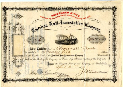 American Anti-Incrustation Company -  Pennsylvania 1879