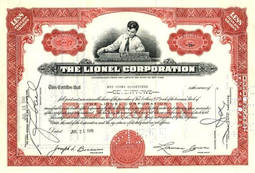 Lionel Corporation ( Old Boy Vignette ) - Early Certificate 1951 Lionel Corporation ( Old Boy Vignette ) - Early Certificate 1951
