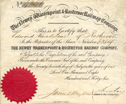 Newry, Warrenpoint & Rostrevor Railway  Company - Belfast, Ireland 1846