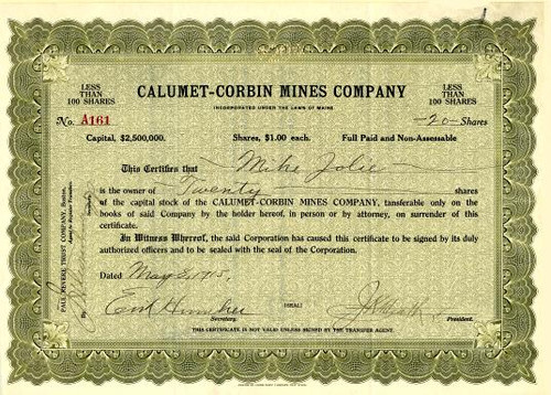 Calumet-Corbin Mines Company - Maine 1916 2