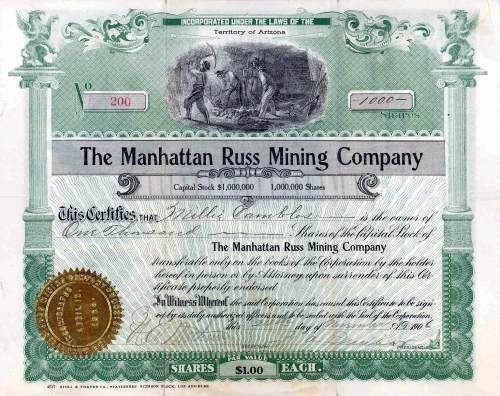 Manhattan Russ Mining Company 1906 - Territory of Arizona