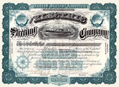 Electric Steering Company 1889 - Steamer Ship Vignette