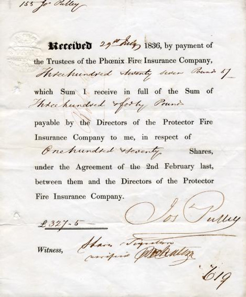 Phoenix Fire Insurance Company / Protector Fire Insurance - 1836 UK