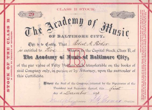 Academy of Music of Baltimore City - 1873