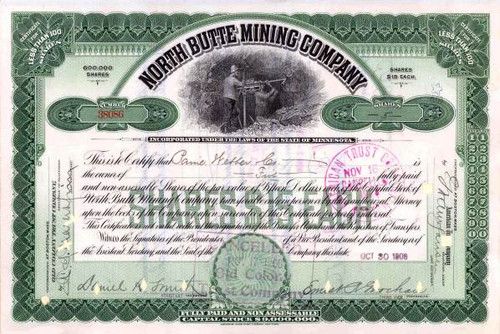 North Butte Mining Company Stock Certificate 1913