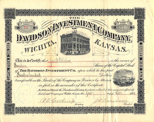 Davidson Investment Company of Wichita Kansas   - 1886