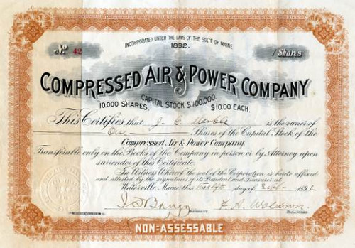 Compressed Air & Power Company - Maine 1892