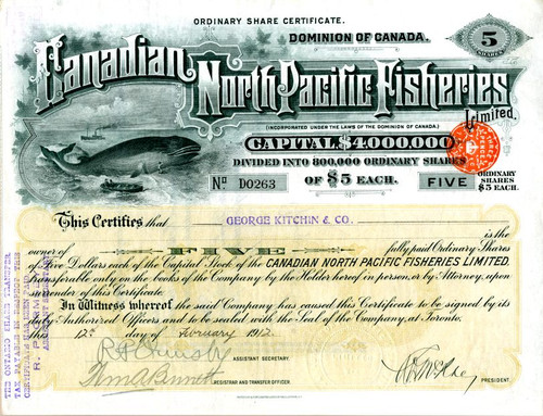 Canadian North Pacific Fisheries (Vignette of Whale) - Canada 1912
