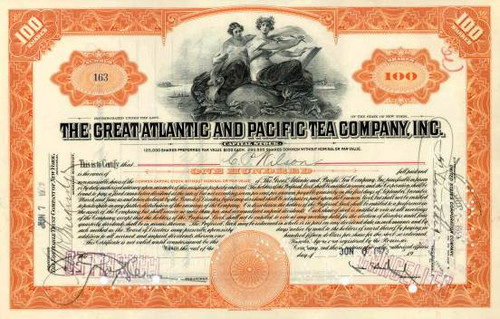 Great Atlantic and Pacific Tea Company, Inc. 1920's signed by George L. Hartford