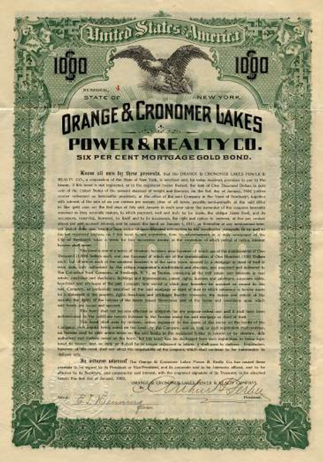 Orange and Cronomer Lakes Power and Realty Company - New York 1909