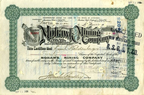 Mohawk Mining Company (Rare very few known according to Lee Degood's book) - Keweenaw Peninsula, Michigan 1901`
