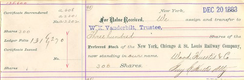 New York, Chicago & St. Louis Railway Company (Transfer to W. K. Vanderbilt, Trustee )  - New York 1883