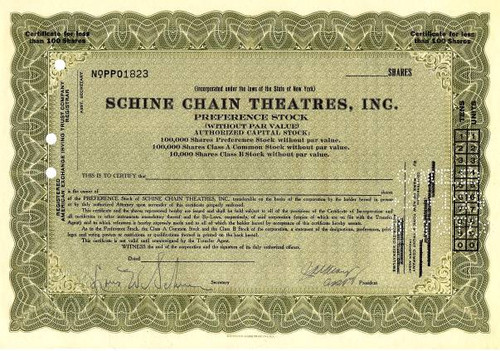 SCHINE Chain Theatres Stock 1928 - Famous Surpreme Court Anti Trust Decision