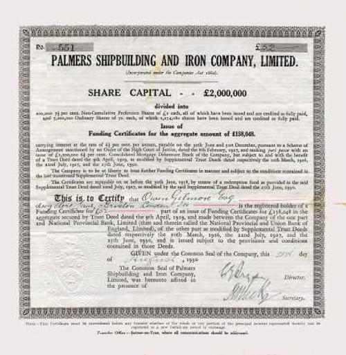 Palmer's Shipbuilding and Iron Company, Limited 1930