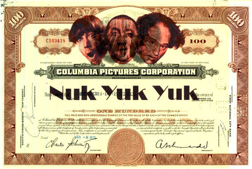 Columbia Pictures Corporation with Three Stooges Image and Nuk Yuk Yuk on Certificate - 1965