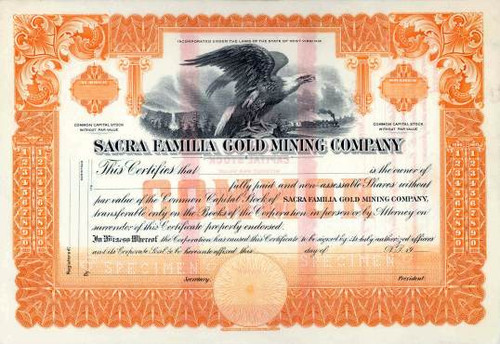 Sacra Familia Gold Mining Company - SPECIMEN
