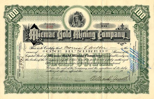 Micmac Gold Mining Company - Lunenberg County, Nova Scotia, Canada - 1909