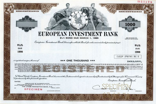 European Investment Bank  (RARE $1000 Specimen Bond) - 1978