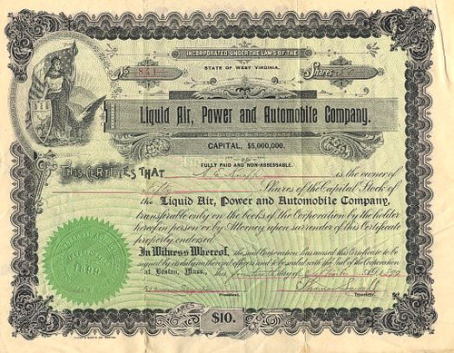 Liquid Air, Power and Automobile Company - Boston, Massachusetts 1899