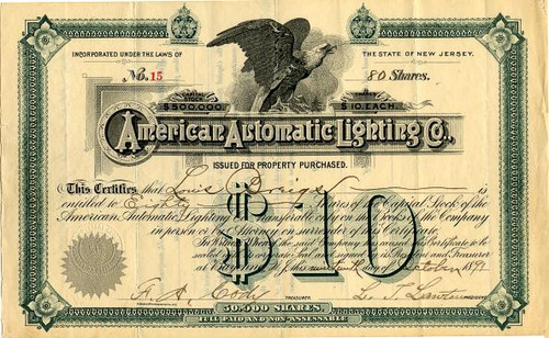 American Automatic Lighting Company - Bayonne, New Jersey 1891