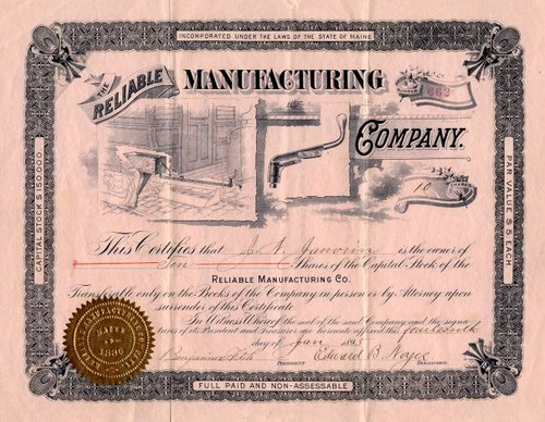 Reliable Manufacturing Company (Train Brake Inventor) - Maine 1895