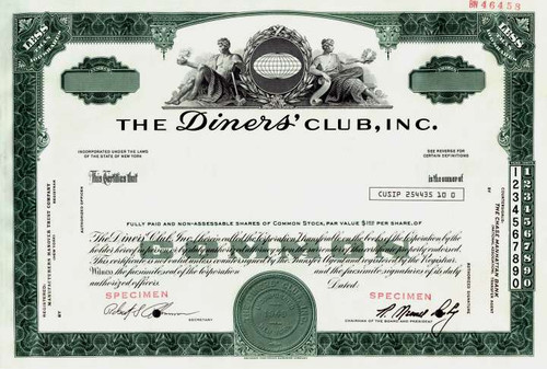 Diners' Club, Inc. (Early Credit Card Company) RARE Specimen - New York