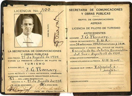 Early Mexican Pilots License No. 100 dated 1934