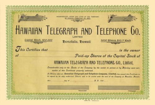 Hawaiian Telegraph and Telephone Company 1907 - Hawaii Territory