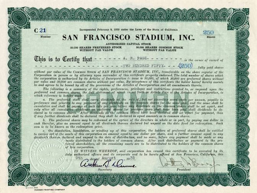San Francisco Stadium, Inc. - California 1935