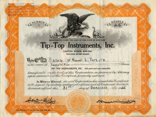 Tip -Top Instruments, Inc.- New York City 1935