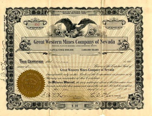 Great Western Mines Company of Nevada - Lower Rochester, Nevada 1924