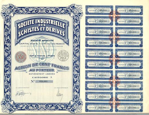 SociÃ©tÃ© Industrielle des Schistes et DÃ©rivÃ©s - France 1936