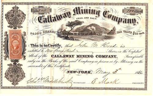 Callaway Mining Company - Incorporated in New York, Properties in Callaway County, Missouri - 1866