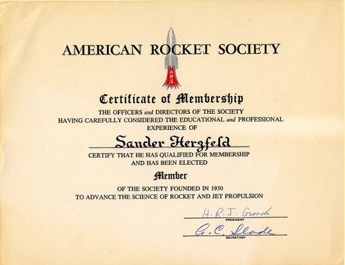 American Rocket Society signed by Herbert R. J. Grosch and A.C. Slade - New York 1951