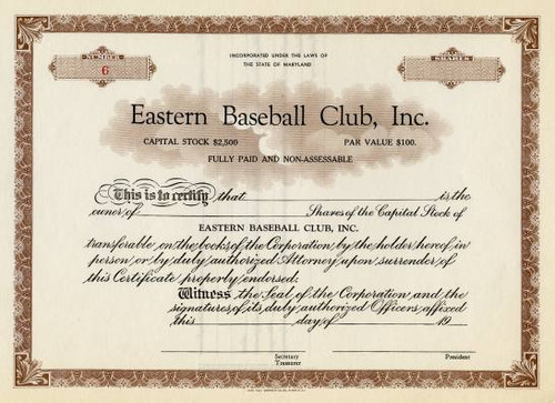Eastern Baseball Club, Inc - Maryland