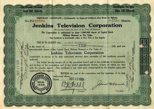 Jenkins Television Corporation (Early TV Pioneer)  - 1929