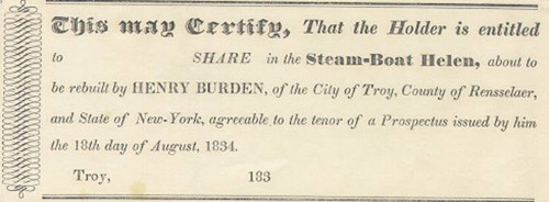 Steam Boat Helen Company - 1834