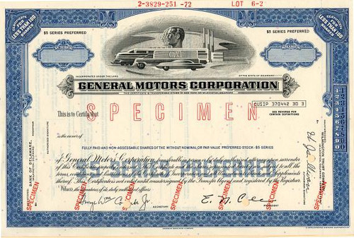 General Motors Corporation (Specimen) Pre Bankruptcy  - Delaware 1972