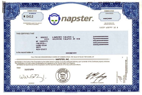 Napster, Inc. (Original pioneering peer-to-peer file sharing Internet service)