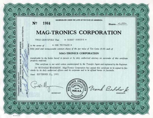 Mag-tronics Corporation - Minnesota 1961