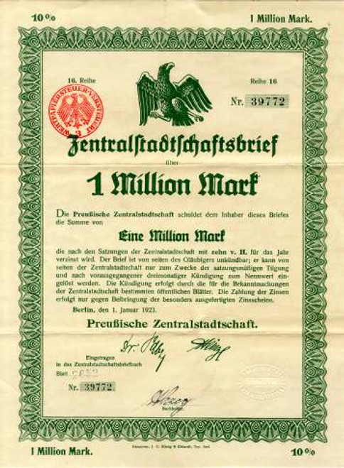 German Bond - 1 Million Mark 1923