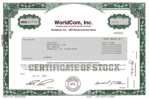 WorldCom, Inc.- MCI Group - MCI Tracking Stock Worldcom, Inc. (Bernard Ebbers as President and Scott D. Sullivan as Secretary)  - Georgia 2002