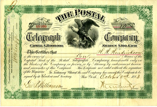 Postal Telegraph Company - New York, 1883