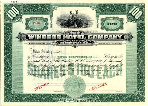 Windsor Hotel Company of Montreal - Quebec, Canada 1900