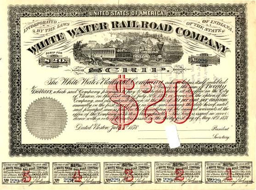 White Water Railroad Company - Indiana 1878